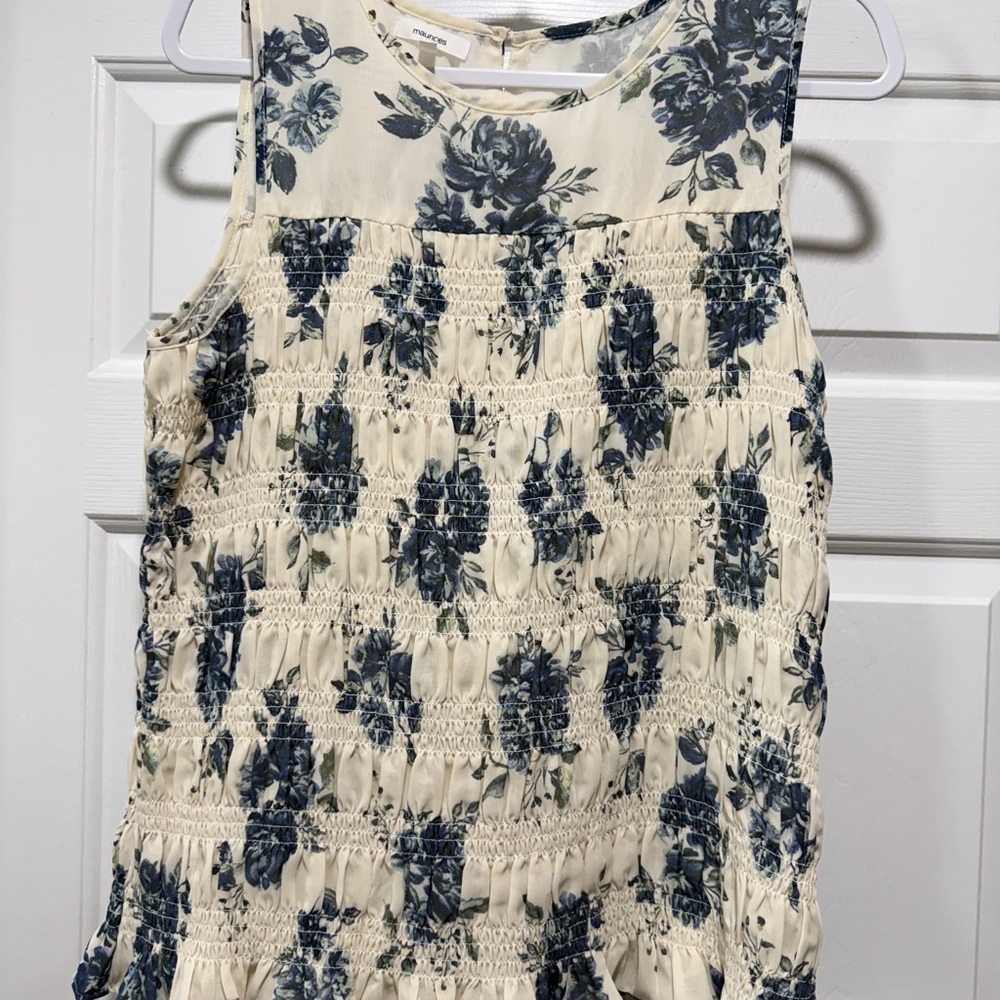 Floral Sleeveless Women’s Top - Blue and Cream